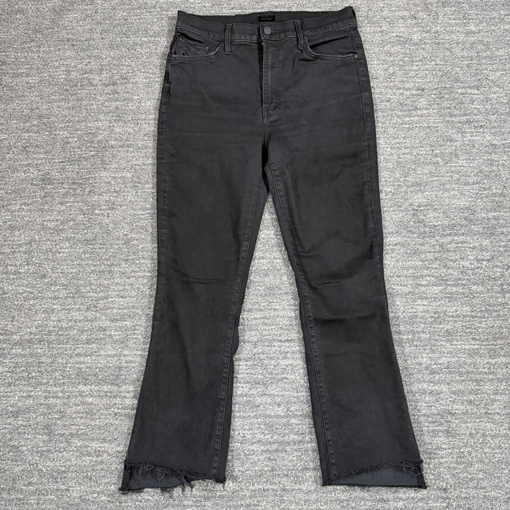 Mother The Insider Crop Step Fray Jeans Women 31 Not Guilty Black Stretch Denim